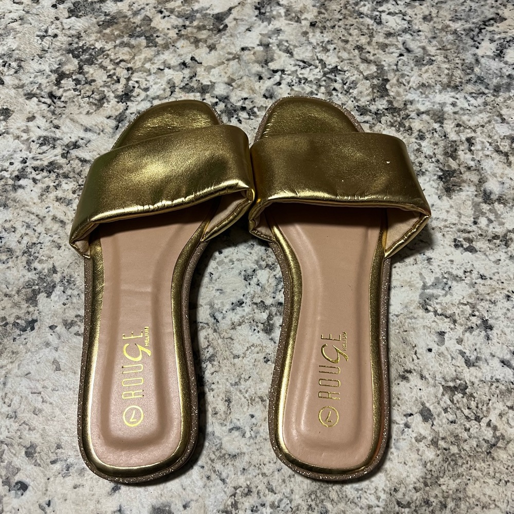 Gold Slide Sandals - Women's Metallic Slip-Ons